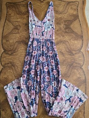 Billabong Up In The Canyon Floral Jumpsuit Boho Crinkle Wide Leg Womens Small